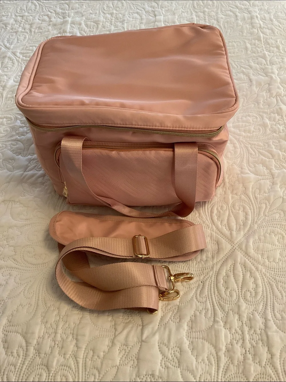 Large Makeup Bag, Cosmetic Case, Travel Makeup Organizer, Shoulder Strap, Pink